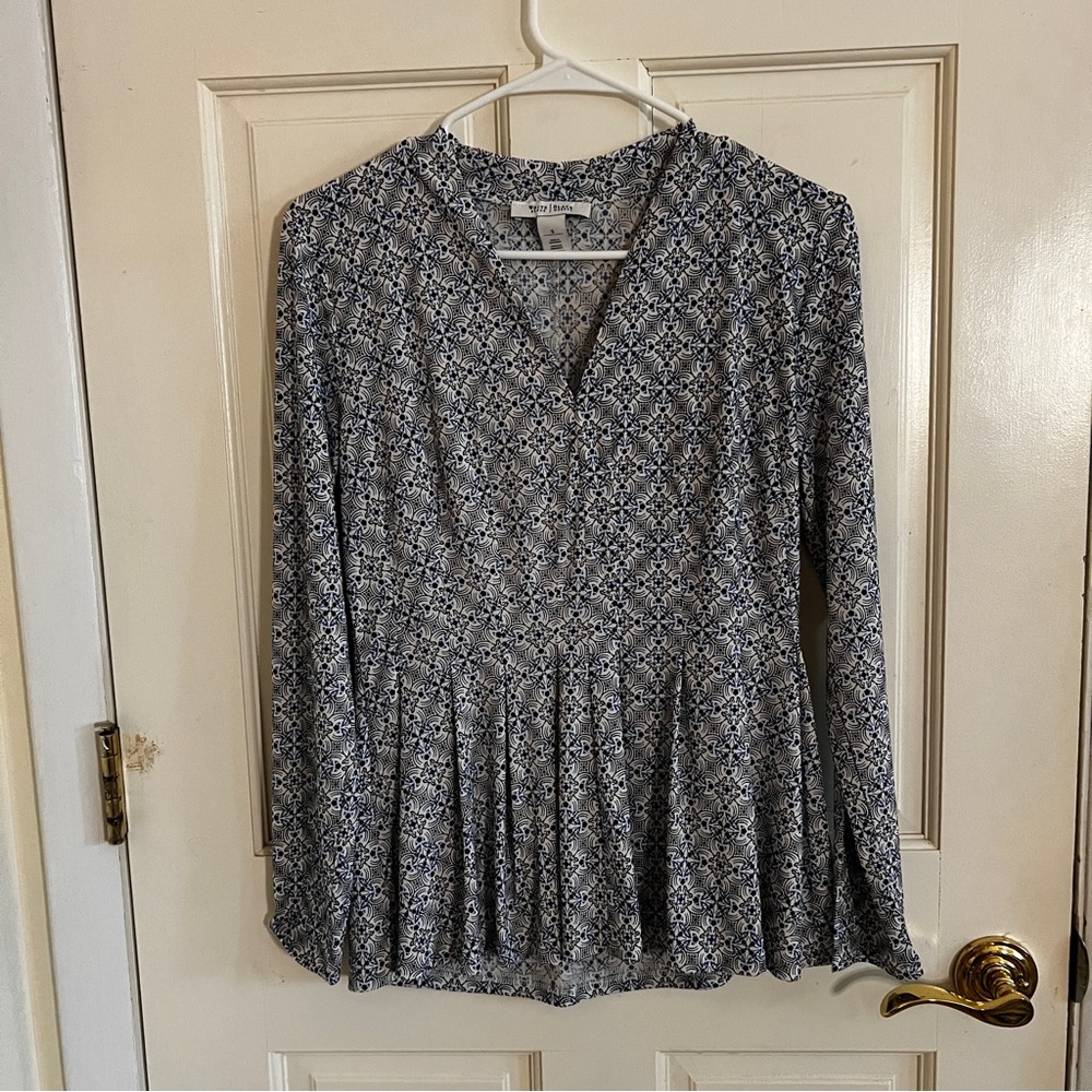 White House Black Market Floral Print Long Sleeve Top Sz S